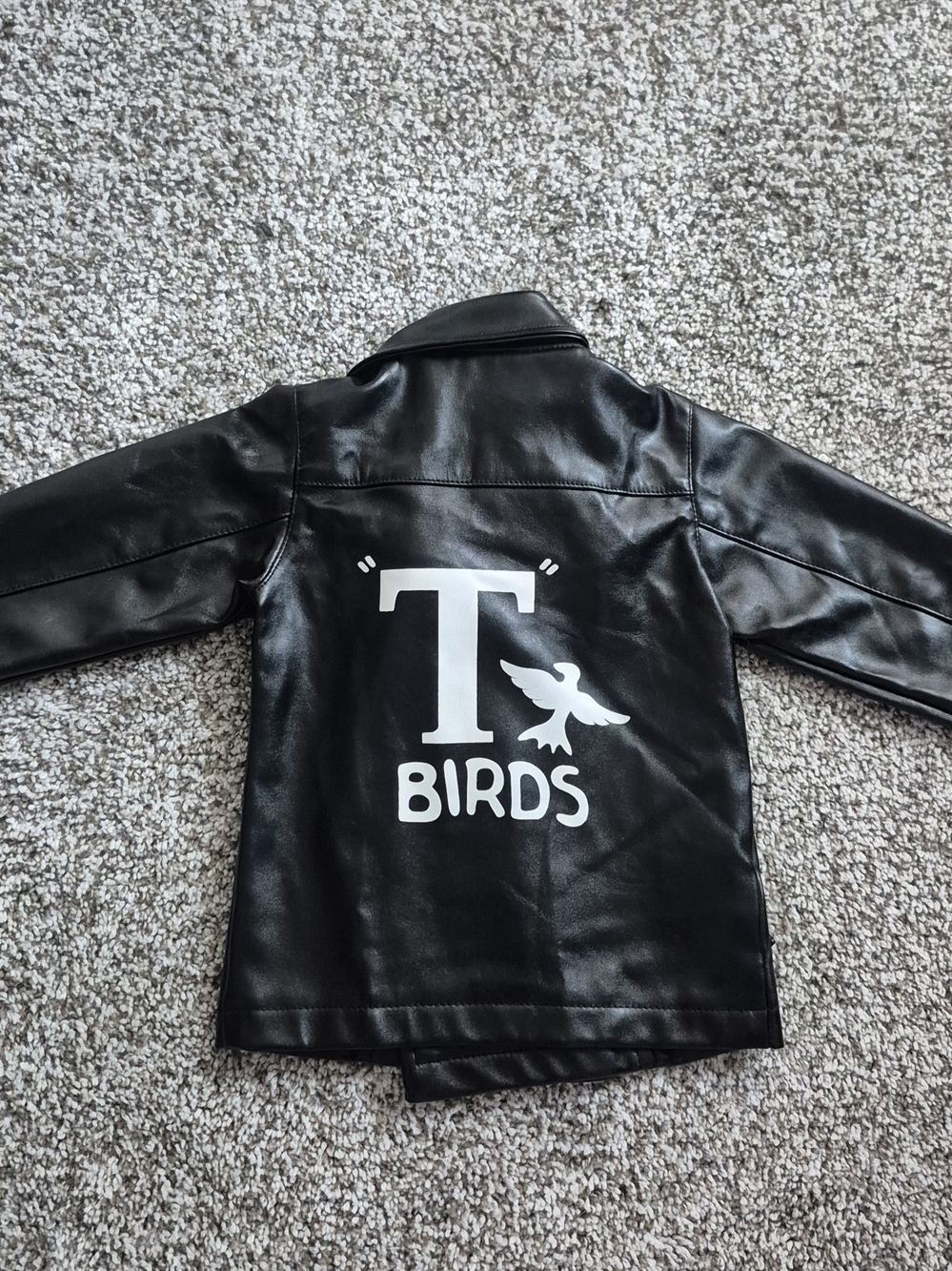 Kids Black Faux Leather Jacket with White 'T Birds' Graphic Size 2T
